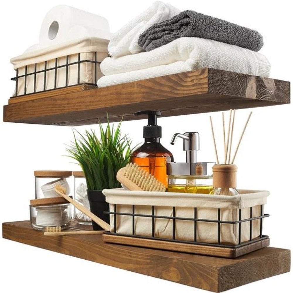 Wood Floating Shelves Set of 2 -Rustic Shelf 24inch -Made in Europe -Wide Wooden